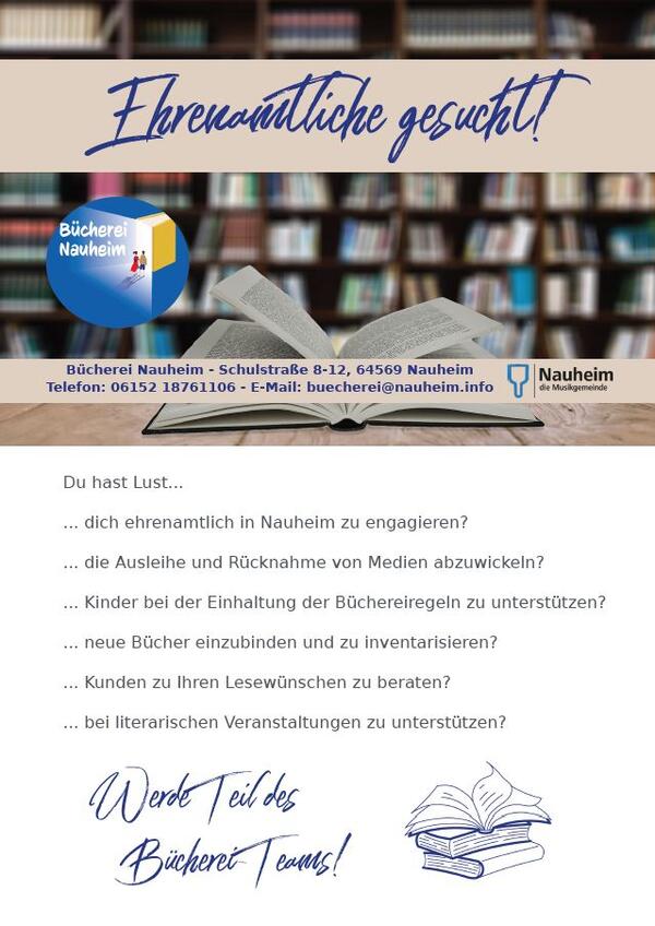 Bild vergrößern: Flyer: Bücherei sucht Ehrenamtliche