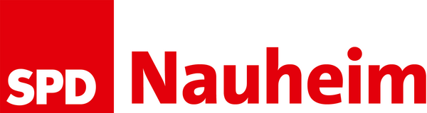 Bild vergrößern: Links: Rotes Quadrat mit der weißen Aufschrift "SPD", rechts in roter Schrift "Nauheim" auf weißem Hintergrund