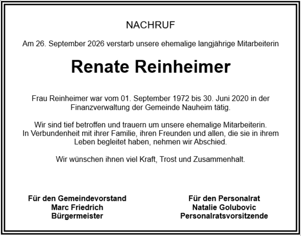Renate Reinheimer Nachruf