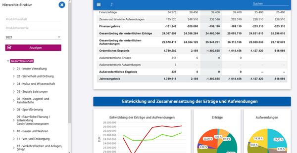 Bild vergrößern: Screenshot des interaktiven Haushaltsplans der Gemeinde Nauheim für das Jahr 2022